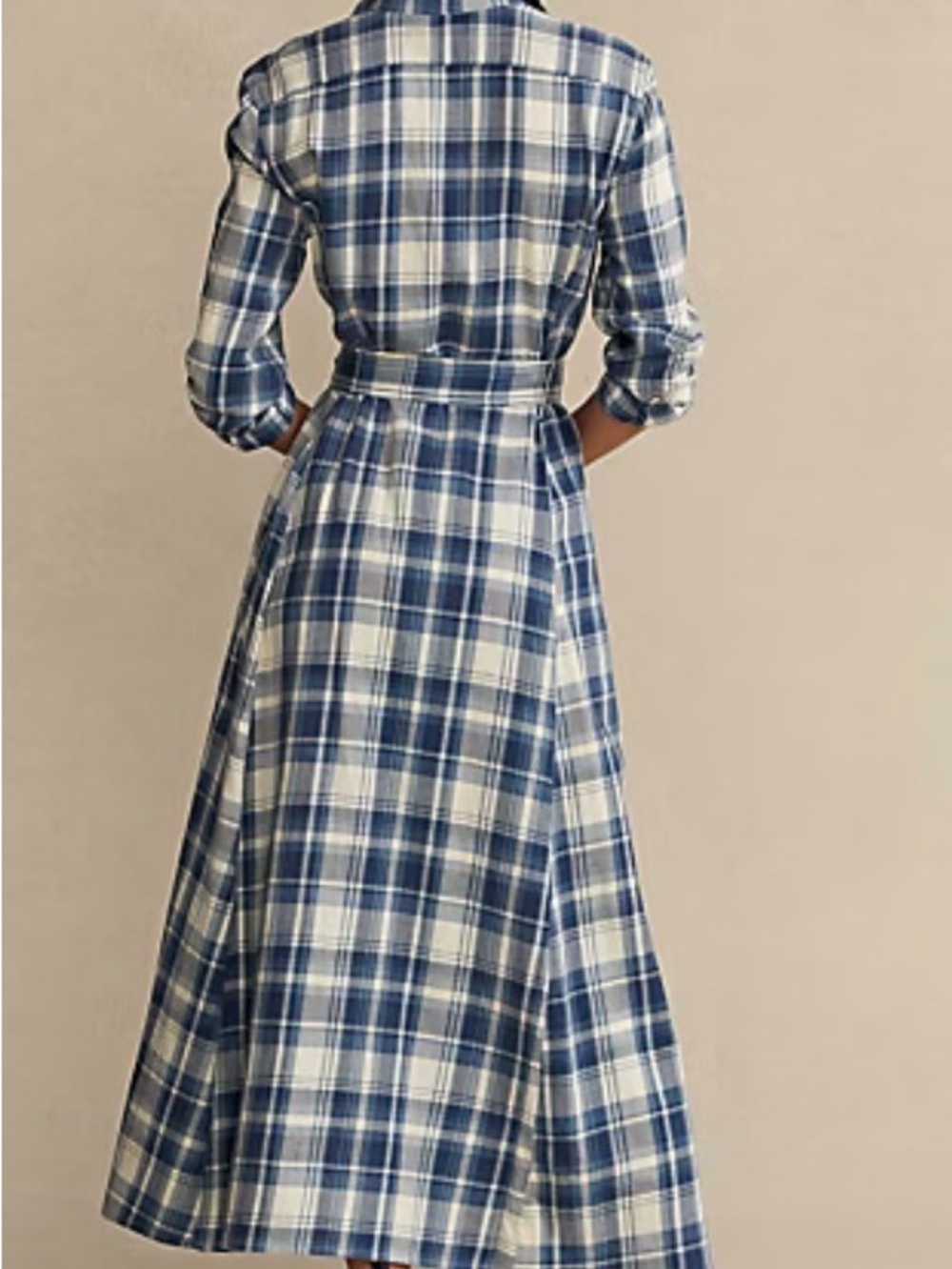 Polo by Ralph Lauren Blue and White Plaid Maxi Shirt Dress - Picture 3 of 5